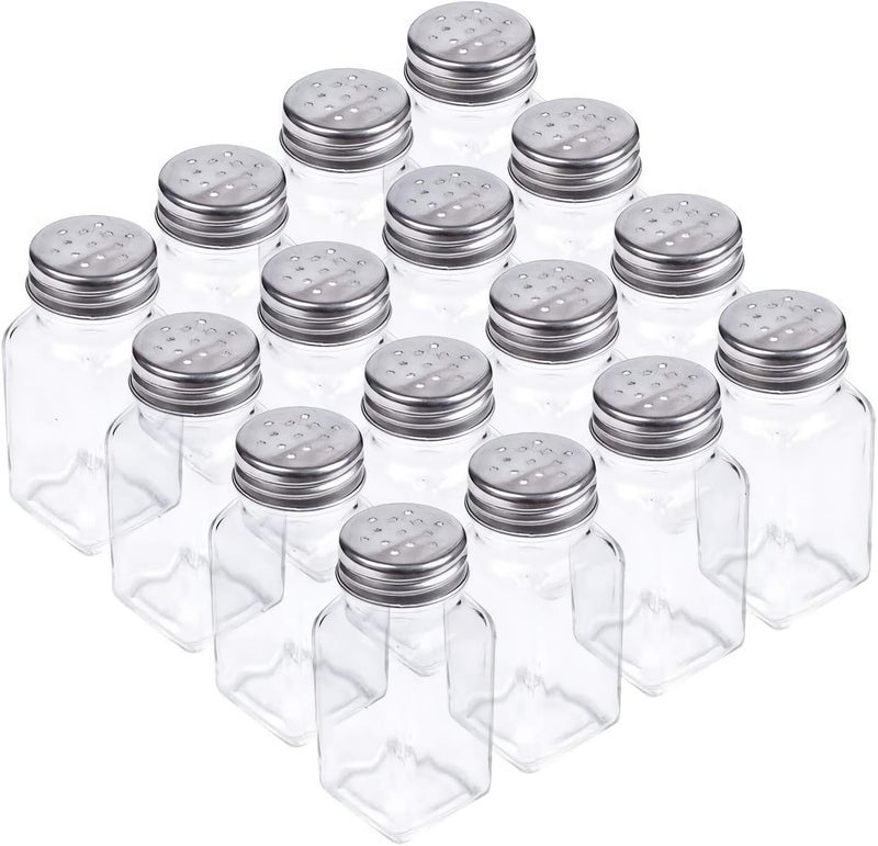 Tebery 16 Pack Clear Salt and Pepper Shakers Glass Set, Retro Style Glass Spice Shakers with Stainless Tops - Image 1